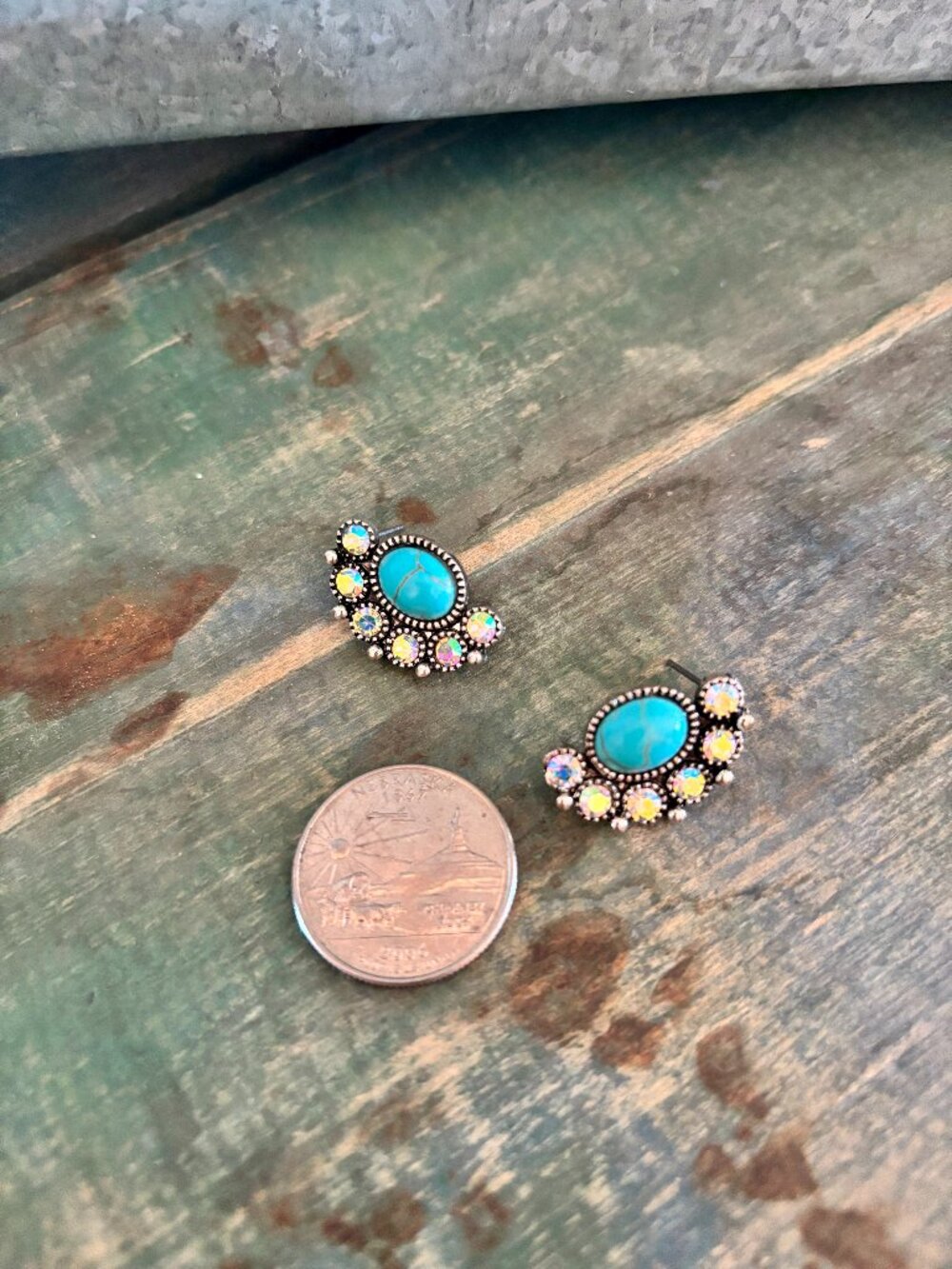 Maleah Rhinestone Turquoise Half Cluster Earrings